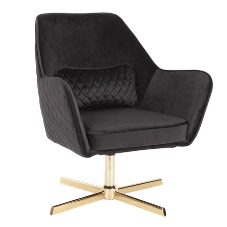LUMISOURCE Diana Lounge Chair in Gold Metal and Black Velvet CHR-DIANA AUBK